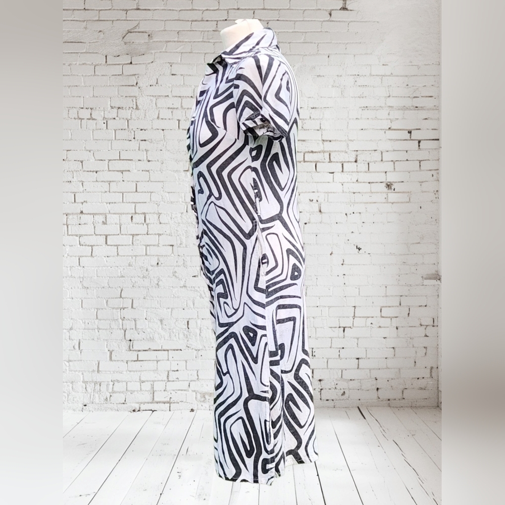 Women's Sz Small Dress Cotton Flax Abstract Maxi Artsy Lagenlook Art - Picture 6 of 10